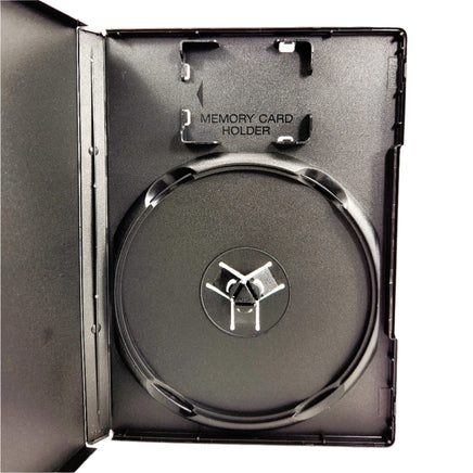 Empty 14mm Replacement Case with Memory Card Holder for PlayStation 2 Games Brand New - Disc and Card Holder Shown Close Up