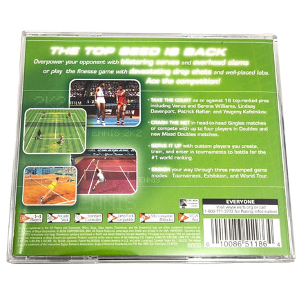 Tennis 2K2 Dreamcast Like New - Rear Cover Shown