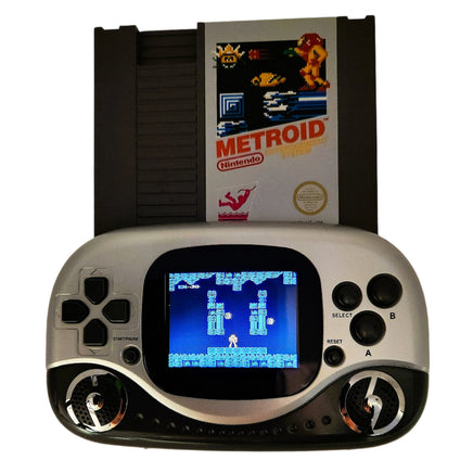 FC Mobile Portable 8-bit NES Handheld Clone System Showing Metroid Game Playing on Screen