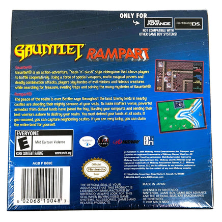 Gauntlet Rampart 2 Games in 1 Game Boy Advance Brand New - Back Of Authentic Game Box