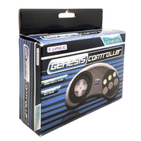 Replacement 6-Button Controller for Sega Genesis System Brand New - Side and Front View of Box