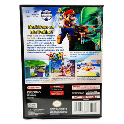 Super Mario Sunshine Not For Resale Nintendo GameCube Very Good CIB - Back Label And Box Art Close-Up