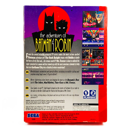 Adventures Of Batman And Robin Cardboard Box Sega Genesis Very Good CIB - Back Of Game Box