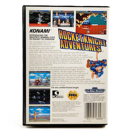 Rocket Knight Adventures Sega Genesis Like New CIB - Authentic Game Box Back Cover