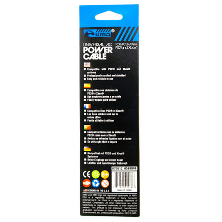 AC Power Supply Cable for PlayStation 2 or Original Xbox Brand New Back of Box
