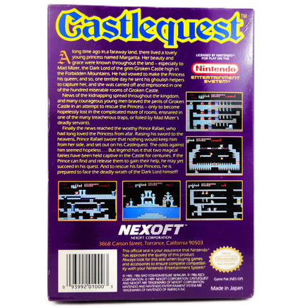 Castlequest Nintendo Nes Like New - Box Back
