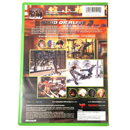 Dead Or Alive 3 Xbox Very Good - Back Jewel Case Art