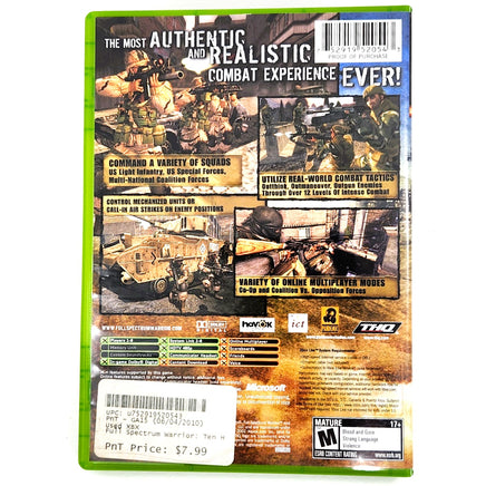 Full Spectrum Warrior Ten Hammers Xbox Good - Rear Cover Art