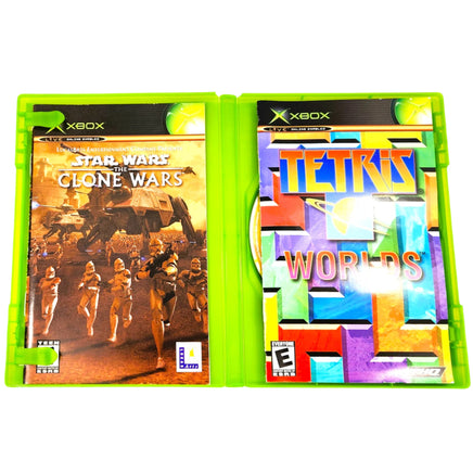Star Wars The Clone Wars Tetris Worlds Xbox Good - Open Case Showing Both Game Manuals