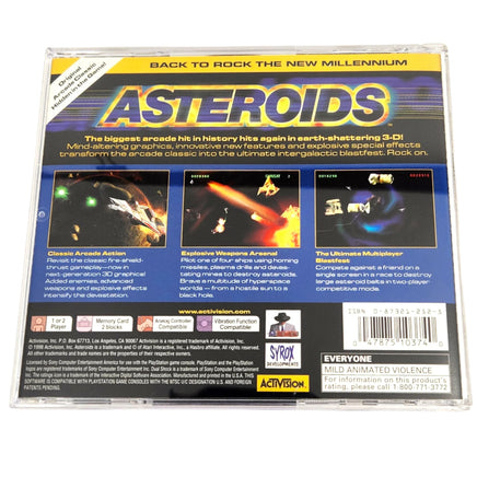 Asteroids Playstation 1 Like New - Back Artwork Displayed