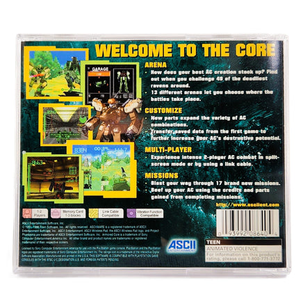 Armored Core Project Phantasma PlayStation 1 Good - CIB  Back Cover