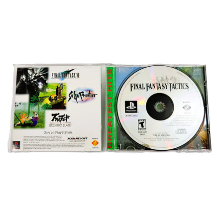Final Fantasy Tactics Greatest Hits PlayStation 1 Like New CIB - Open Case Displaying Game Contents