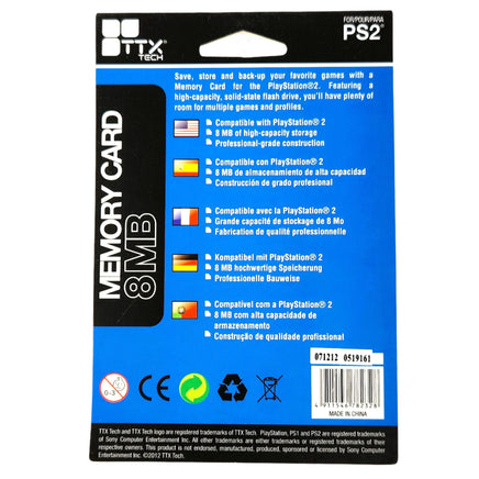 8MB Memory Card for PlayStation 2 System Brand New Back Shown