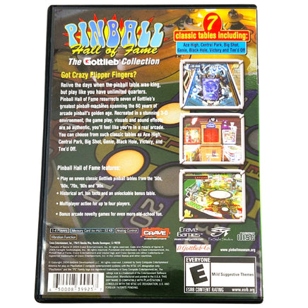 Pinball Hall Of Fame The Gottlieb Collection Playstation 2 Very Good - Cib Back Cover