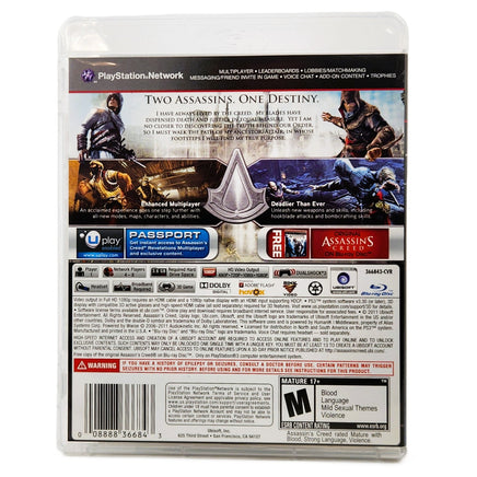 Assassins Creed Revelations Playstation 3 Very Good - Back Cover Of Game Case