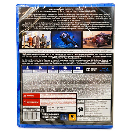 Grand Theft Auto V Premium Edition Playstation 4 Brand New - Game Case Rear Artwork