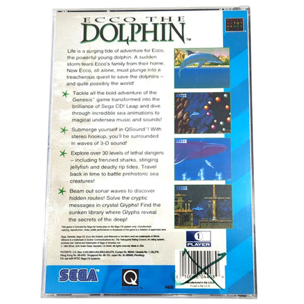 Ecco The Dolphin Sega Cd Good - Back Cover Art Shown in Long Box Case