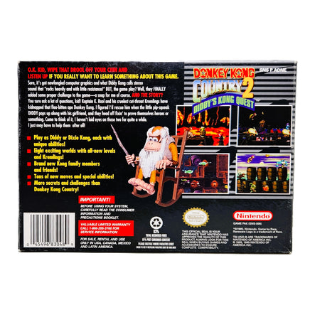 Donkey Kong Country 2 Players Choice Super Nintendo Very Good - Original Box Back View