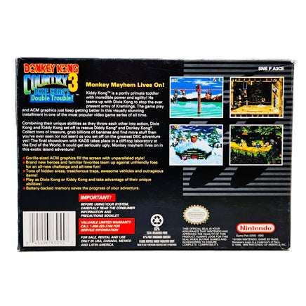 Donkey Kong Country 3 Players Choice Super Nintendo Very Good - Authentic Game Box Back Cover