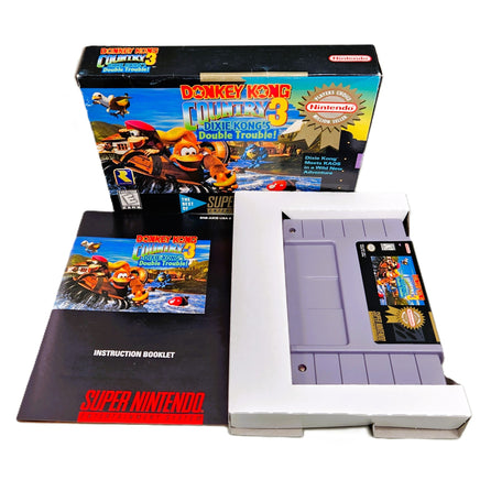 Donkey Kong Country 3 Players Choice Super Nintendo Very Good - Authentic Game Box with Manual and Game Cartridge Shown
