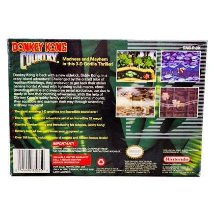 Donkey Kong Country Super Nintendo Very Good - Game Box Back Artwork