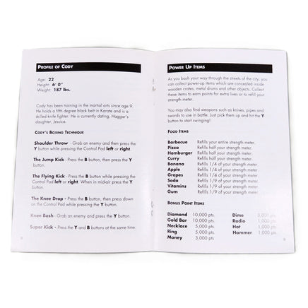 Final Fight Super Nintendo Very Good - Instruction Manual Open Showing Staples