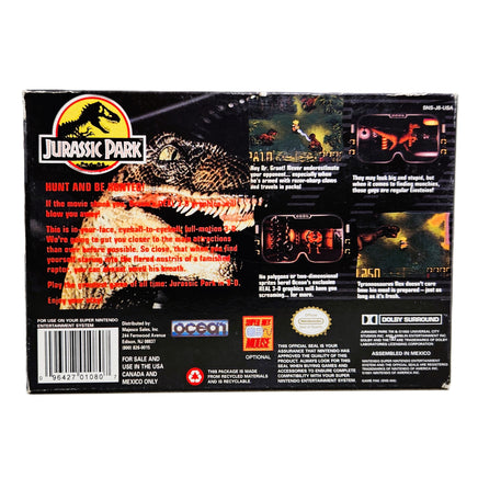 Jurassic Park Super Nintendo Very Good CIB - Official Game Box Back