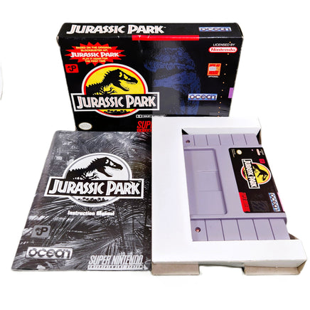 Jurassic Park Super Nintendo Very Good CIB - Official Game Box with Manual and Cartridge Shown
