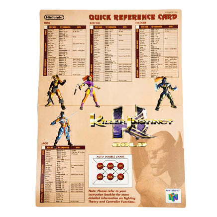 Killer Instinct Gold Nintendo 64 Very Good CIB - Quick Reference Card Front Showing Character Moves