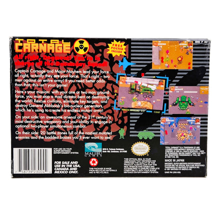 Total Carnage Super Nintendo Very Good CIB - Back Of Authentic Game Box