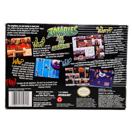 Zombies Ate My Neighbors Super Nintendo Very Good CIB - Original Retail Box Back View