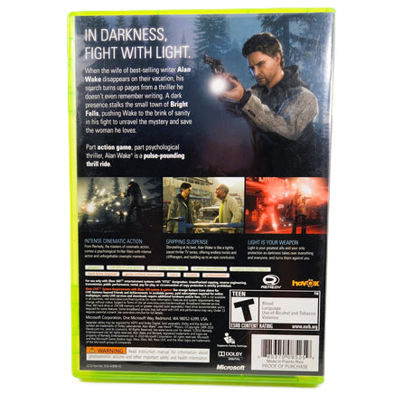 Alan Wake Xbox 360 Very Good - Back Cover Of Game Case