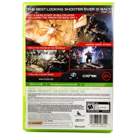 Crysis 3 Hunter Edition Xbox 360 Like New - Back Cover Of Game Case