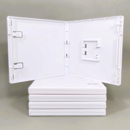 Nintendo 3DS 2DS Replacement Game Case 5-Pack – New White Empty Cartridge Case - View Showing Stacked and Open Cases