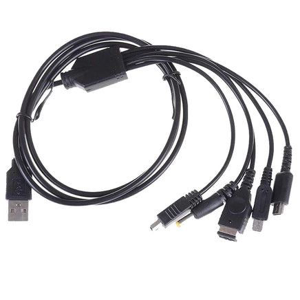5-In-1 USB Charging Cable GBA SP Ds 3Ds 2Ds PSP Wii U Gamepad Handheld Systems Brand New Loose - Top View Showing Full Cable Coiled Up Nicely