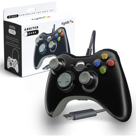 Arbiter Wired Controller For Xbox 360 & PC Black Gamepad Replacement Brand New - View of Controller Next to Retail Box