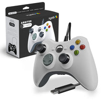 Arbiter Wired Controller For Xbox 360 & PC White Gamepad Replacement Brand New - Front View of Controller Beside Retail Box