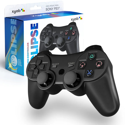 Eclipse Wireless Controller For PlayStation 3 Black Gamepad Replacement Brand New - View of Game Controller Sitting Outside of Retail Box in the Background