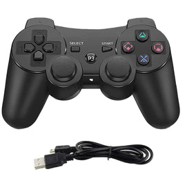 Eclipse Wireless Controller For PlayStation 3 Black Gamepad Replacement Brand New - Front View of Controller Outside of Retail Box to Show Close Up Detail of Buttons and Charging Cable Shown