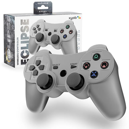 Eclipse Wireless Controller For PlayStation 3 Steel Silver Gamepad Replacement Brand New - View of Controller Sitting Outside of Retail Box to Show Button Detail and Color