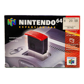 Nintendo 64 Expansion Pak retail box, showing the product packaging with a red and black 4MB accessory cartridge graphic on a white background.
