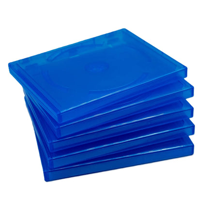 Replacement Game Cases For Sony PlayStation 4 PS4 5 Pack Blue Disc Cases Brand New Loose - View Showing 5 Cases Stacked On Each Other Neatly