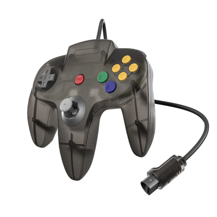 Proto64 Wired Controller For Nintendo 64 Smoke Black N64 Gamepad Replacement Brand New - Angled View of Controller Also Showing Plug Close Up Detail