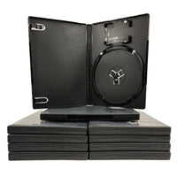 10 Empty PS2 14mm Replacement Cases with Memory Card Holder for PlayStation 2 Games Brand New - Shown Stacked with one case open on top showing memory card slot