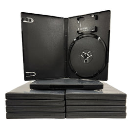 10 Empty PS2 14mm Replacement Cases with Memory Card Holder for PlayStation 2 Games Brand New - Shown Stacked with one case open on top showing memory card slot