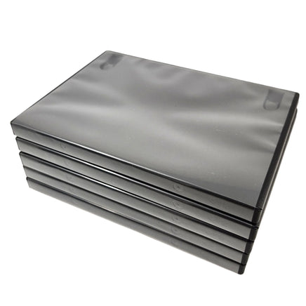 5 Empty 14mm Replacement Cases with Memory Card Holder for PlayStation 2 Games Brand New - Shown Stacked