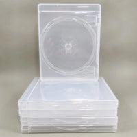 PS3 Replacement Game Case 5-Pack - Empty Disc Case [Clear] - Cases shown stacked with one facing front, brand new condition, loose