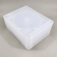 PS3 Replacement Game Case 5-Pack - Empty Disc Case [Clear] - Back view of cases stacked, brand new condition, loose