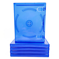 Replacement Game Cases For Sony PlayStation 4 PS4 5 Pack Blue Disc Cases Brand New Loose - View Showing One Closed case sitting atop a stack of cases