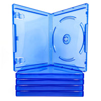 Replacement Game Cases For Sony PlayStation 4 PS4 5 Pack Blue Disc Cases Brand New Loose - View Showing One Open Case sitting on top of stack of empty cases